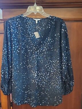 Maurices Black Teal White Speckled V-Neck 3/4 Sleeve Blouse - Womens Size XXL